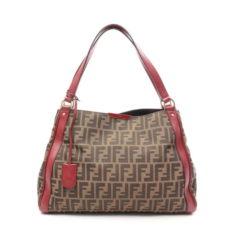 Fendi Zucca Tote Bag Canvas Leather Brown Burgundy Red